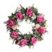 Artificial Rose Flower Wreath for Front Door 17.7inch Pink and Wine Red Floral with Eucalyptus Leaves Spring Summer Garland for Wall Window Hanging Wedding Party