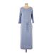 Haven Well Within Casual Dress - Midi Scoop Neck 3/4 sleeves: Blue Print Dresses - Women's Size Small