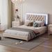 Full Size Upholstered Bed Frame with LED Lights, Modern Velvet Platform Bed with Tufted Headboard