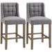 Set of 2 Modern Tufted Upholstered Bar Stools with Wooden Legs