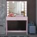 Boahaus Modern Vanity Desk, 2 Drawers, Pink, Lights Add-On