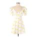 For Love & Lemons Casual Dress - A-Line Plunge Short sleeves: Yellow Dresses - Women's Size X-Small