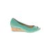 Cole Haan Heels: Pumps Wedge Bohemian Teal Solid Shoes - Women's Size 6 1/2 - Peep Toe