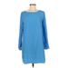 Honey Punch Casual Dress - Shift Crew Neck Long sleeves: Blue Print Dresses - New - Women's Size Medium