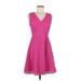 Halogen Casual Dress - Fit & Flare V Neck Sleeveless: Pink Solid Dresses - Women's Size 6 Petite