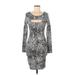 Guess Cocktail Dress - Bodycon Scoop Neck Long sleeves: Gray Dresses - Women's Size Medium