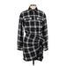 Mo & Co Casual Dress - Shirtdress High Neck Long sleeves: Black Plaid Dresses - Women's Size Medium