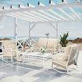 Alphamarts Galyn 4-Person Patio Furniture Set w/ Rocking Lounge Chairs Synthetic Wicker/All - Weather Wicker/Metal/Wicker/Rattan/Rust | Wayfair