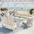 Alphamarts 7-Person Outdoor Conversation Set w/ Loveseat & Rocking Lounge Chairs /Rust - Resistant Metal in White | Wayfair CP002-08-7-BE