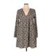 Made With Love Casual Dress - A-Line V Neck Long sleeves: Brown Leopard Print Dresses - New - Women's Size X-Large