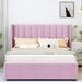 Latitude Run® Wingback Upholstered Bed w/ 4 Drawers & Side Pockets Metal in Pink | 43.5 H x 64.25 W x 84.75 D in | Wayfair