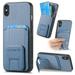 Case for iPhone XS / iPhone X with Hidden Kickstand Carbon Fiber Texture Wallet Case with Card Holder for iPhone XS / iPhone X Magnetic Car Mount Shockproof Military Grade Protection Cover Blue