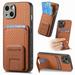 Case for iPhone 12 Mini with Hidden Kickstand Carbon Fiber Texture Wallet Case with Card Holder for iPhone 12 Mini Magnetic Car Mount Shockproof Military Grade Protection Cover Brown