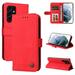 Allytech Slim Wallet Case for Samsung Galaxy S24 Ultra with Card Slots Luxury PU Leather Magnetic Clasp Flip Wrist Shoulder Strap Kickstand Shockproof Protective Shell for Women Men - Red