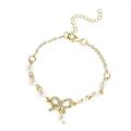 Gold Sweet Crystal Bow Charm Pearl Beaded Bracelet Gift For Girls Jewelry Z0T3