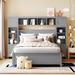 Full Size Platform Bed with Multi-Functional Storage Cabinet, Wooden Storage Bed Frame with Shelves for Bedroom, Grey