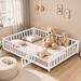 Full Size Floor Platform Bed with Fence and Door for Kids, Montessori Floor Bed Frame with Support Slats