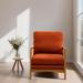 Modern Velvet Leisure Barrel Lounge Accent Chair Wood Upholstered Frame Armchair with Brown Feet for Living Room, Orange