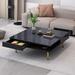 Exquisite High Gloss Coffee Table with 4 Golden Legs and 2 Small Drawers, 2-Tier Square Center Table for Living Room