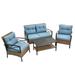 4-Piece Outdoor Low Seating Wicker Patio Conversation Set with Thick Cushions