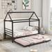 Twin Size Kids' Bed, Metal House Bed, Shape Platform Bed with Trundle, Available in Black and Silver