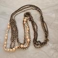 J. Crew Jewelry | J.Crew Champagne Pearl Thead Antiqued Rhinestones Crystal Multi Chain Necklace | Color: Gold/Pink | Size: Os