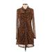 Wild Fable Casual Dress - Shirtdress High Neck Long sleeves: Brown Dresses - Women's Size X-Small
