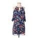 A. Byer Casual Dress: Blue Floral Motif Dresses - Women's Size Small