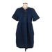 Old Navy Casual Dress - Shirtdress V Neck Short sleeves: Blue Solid Dresses - Women's Size Medium Petite