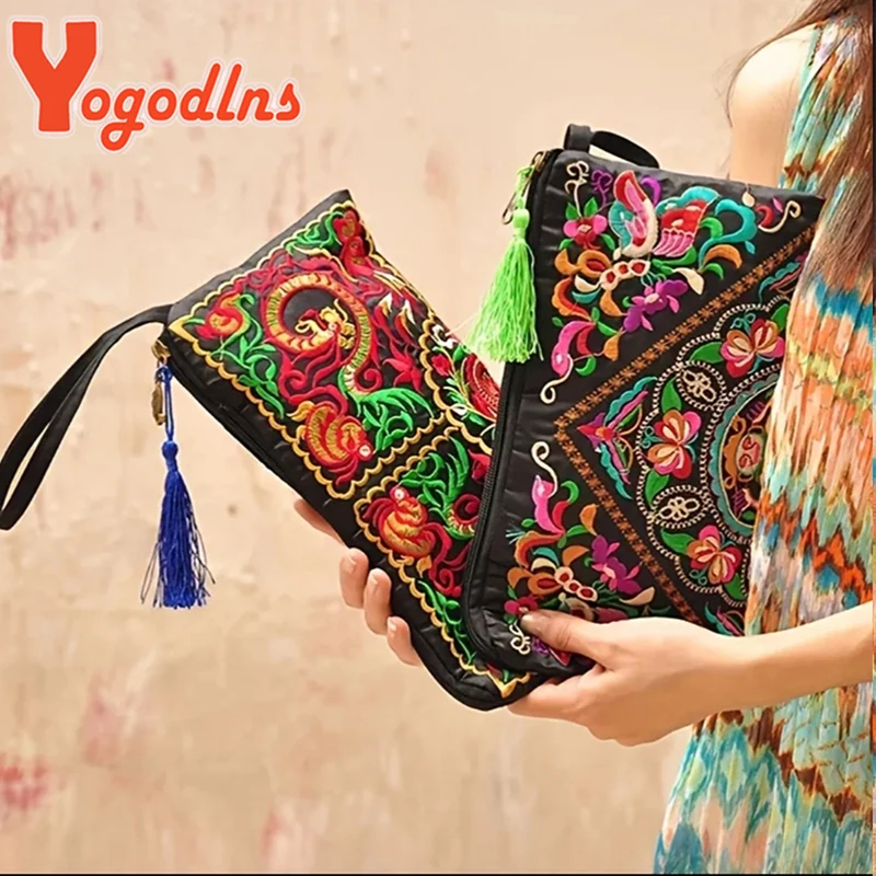 Yogodlns Style ethnique brodé sac à main femme mode Shopping pochette sac à main Vintage enveloppe sacs concepteur dame portefeuille Bolsa