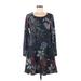 Papillon Casual Dress - Mini Scoop Neck Long sleeves: Teal Dresses - Women's Size Medium