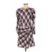Veronica Beard Casual Dress - Wrap: Brown Plaid Dresses - Women's Size 8