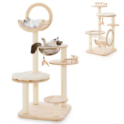 Costway 4-in-1 Large Wooden Cat Tower with Space C...