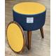 End Table, Navy and Yellow Harris Tweed with Teal Piping and Removable Wooden Top