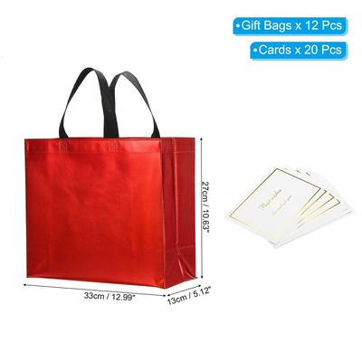 Gift Bags with Cards, 12 Set 13" Reusable Non-Woven Gift Goodie Bags - 13"x11"x5"