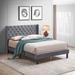 Queen Size Platform Bed Velvet Button Tufted-Upholstered Bed with Wings Design,