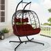 Patio Outdoor Indoor Wicker Double Swing Egg Chair with Stand