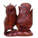 Wood statuette, 'Owl Couple' - Hand Made Wood Bird Sculpture