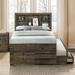 Farmhouse Style Twin Size Bookcase Captain Platform Bed with Three Drawers and Trundle, Rustic Brown