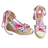 Coach Shoes | Coach Size 5 Maresse Pink Espadrille Wedge Open Toe Raffia Stripe Ribbon Sandals | Color: Pink/Tan | Size: 5