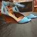 Nine West Shoes | Like New Turquoise Blue Peep Toe Wedge Sandals By Nine West | Color: Blue | Size: 9