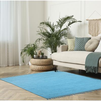 Teppich MY HOME "Cadis", blau (türkis), B:120cm H:5mm L:180cm, Baumwolle, Teppiche, Fransenteppich, Wendeteppich, mit Fransen, Uni Farben, handgewebt, reine Baumwolle Image