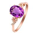 Ayoiow 18 Karat Rose Gold Rings for Women Oval 1.53ct Violet Amethyst Rings 0.079ct Diamond Ring Band Purple Rose Gold Wedding Ring