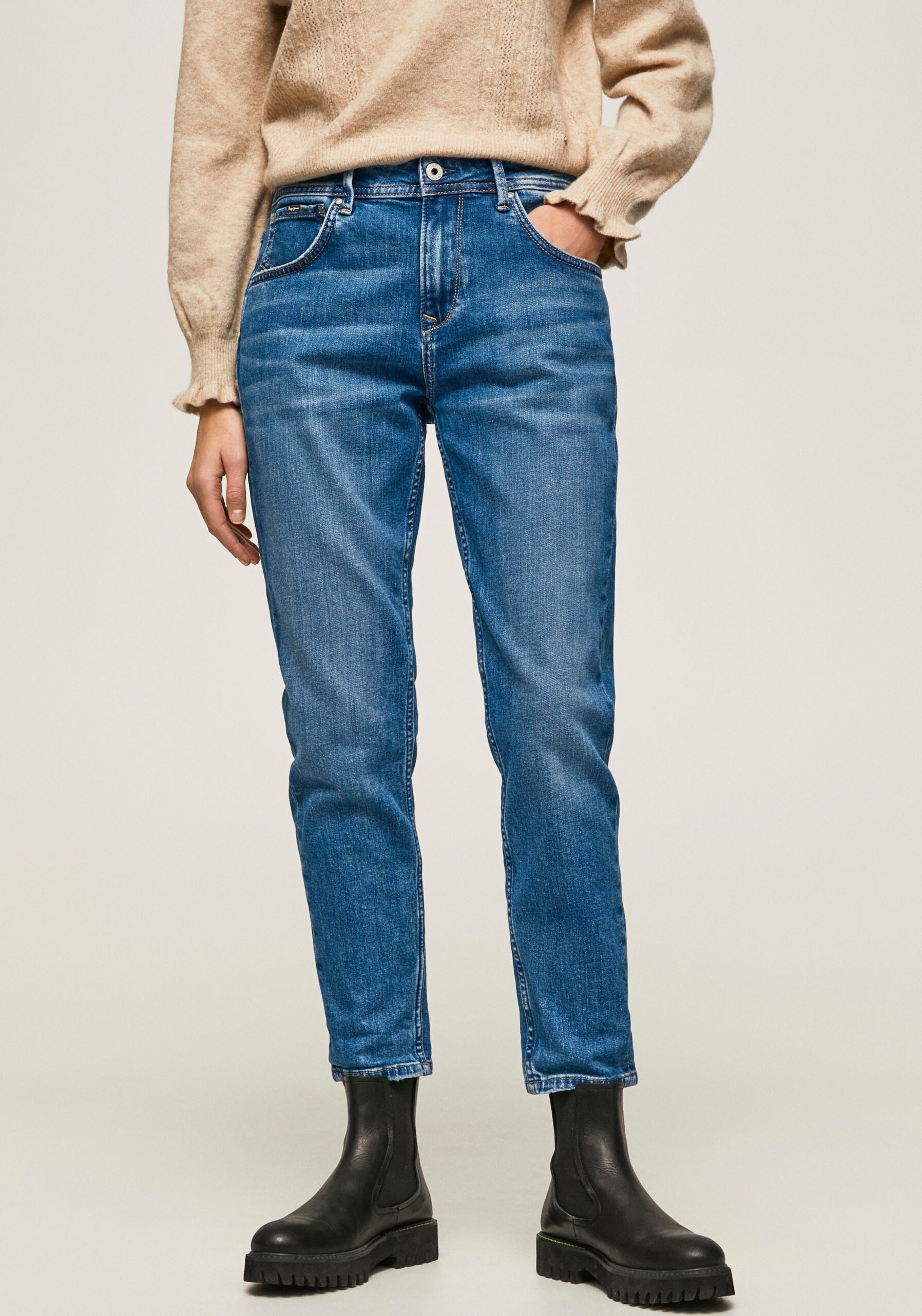 Boyfriend-Jeans PEPE JEANS "VIOLET", Damen, Gr. 27, L-Gr, blau (light blau long), Denim/Jeans, Obermaterial: 99% Baumwolle, 1% Elasthan, relaxed fit lang, Jeans, im lässigen Boyfriend-Style