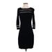 Calvin Klein Casual Dress - Bodycon Crew Neck 3/4 sleeves: Black Print Dresses - Women's Size Small