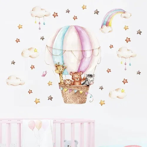 Autocollants Muraux en Forme de Ballon à Air Chaud, Rose, Nuage d'Animaux Mignons, Arc-en-Ciel, pour Chambre d'Enfant et de Bébé, Décoration de Maison