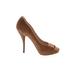 Nine West Heels: Slip On Stilleto Cocktail Party Brown Solid Shoes - Women's Size 5 1/2 - Peep Toe