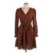 Shein Casual Dress - Mini Plunge 3/4 sleeves: Brown Solid Dresses - Women's Size 6