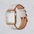 Étui de protection intégré pour écran de montre en or rose, auvent et bracelet en cuir, adapté pour