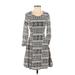 Sugar Lips Casual Dress - A-Line Scoop Neck 3/4 sleeves: Gray Aztec or Tribal Print Dresses - Women's Size X-Small